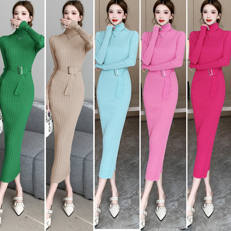 针织连衣裙女秋冬季修身气质高级感配大衣高领长款毛衣打底裙内搭,女装/女士精品,连衣裙,淘宝优惠券,粉丝福利购,淘宝优惠卷