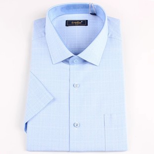 夏常规版 金利来男装 衬衫 短袖 粘纤纤维商务格子衬衣MSS21221704