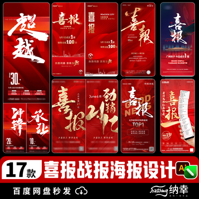 喜报模板开门红销售业绩企业cdr荣誉ai光荣榜地产AI战报海报素材