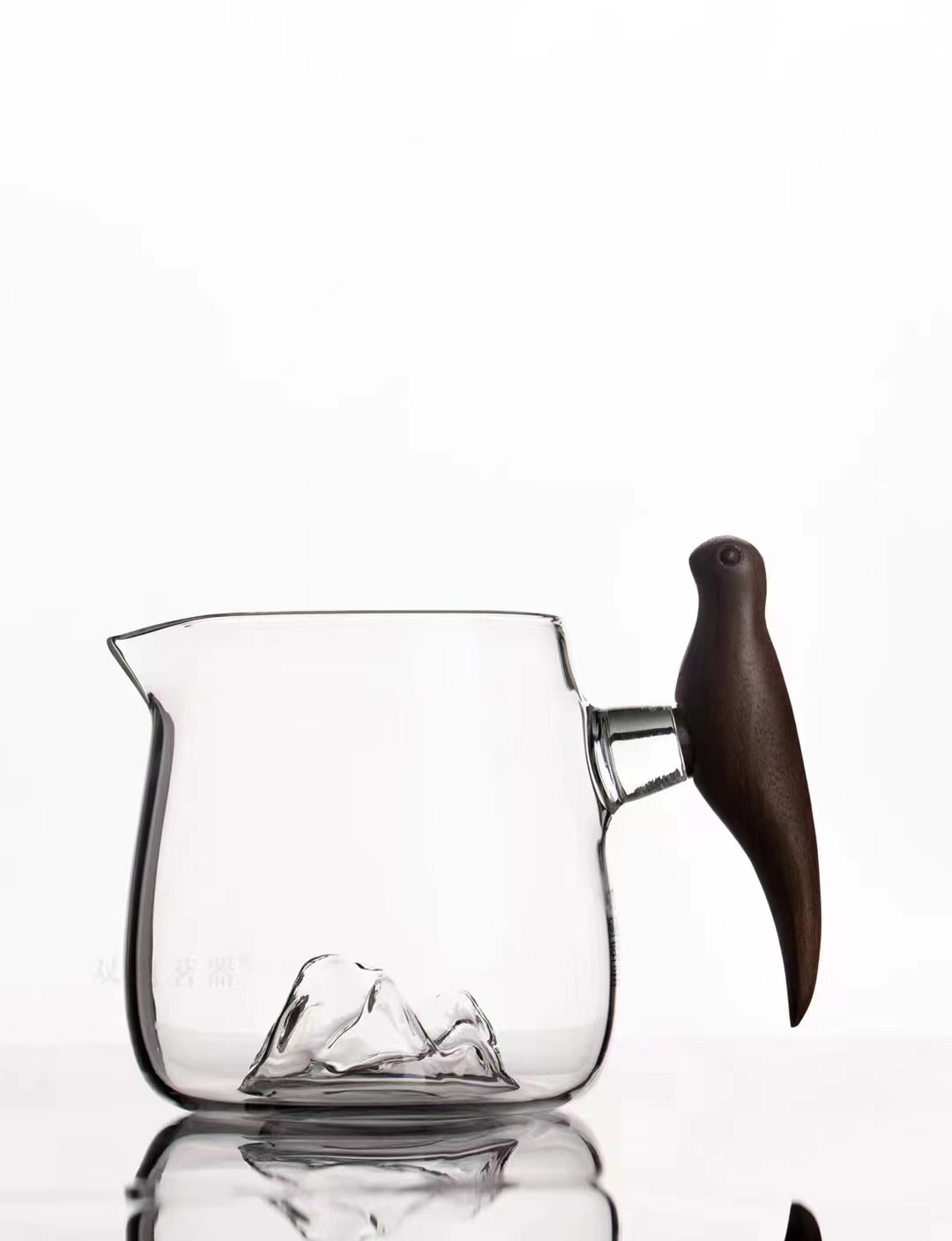新款简约350ml峰鸟公杯木把高硼硅玻璃公道杯分茶器茶海功夫茶具