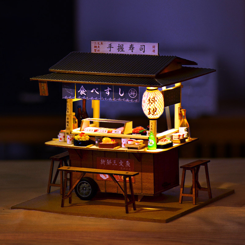 创意手握寿司小摊木质diy小屋