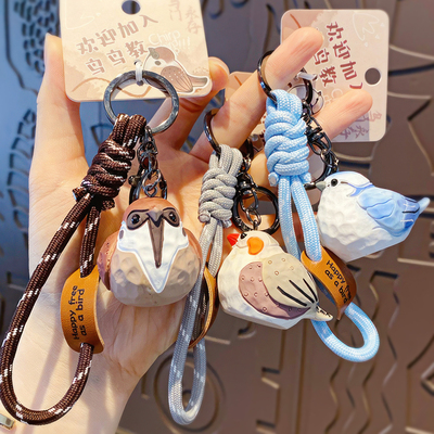 木雕风小鸟汽车钥匙扣麻雀挂饰