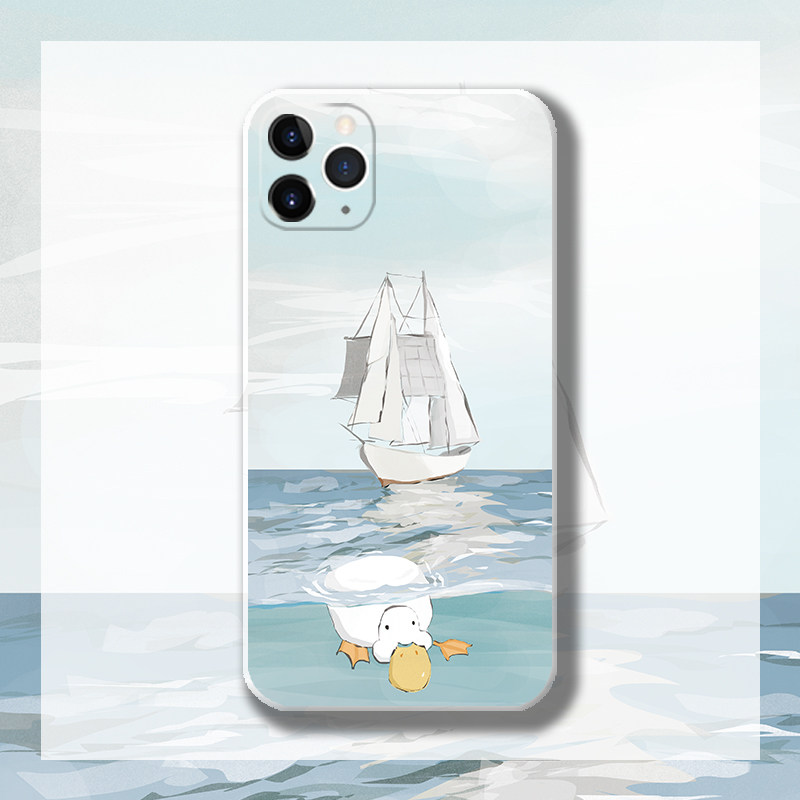 原创手绘动物帆船鸭子iphone13三星S22荣60P30手机壳包邮侧面硅胶