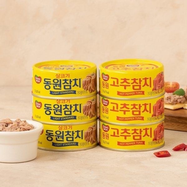 整箱韩国东远金枪鱼罐头原味辣味蔬菜奶酪小伙子即食鱼肉罐头商用