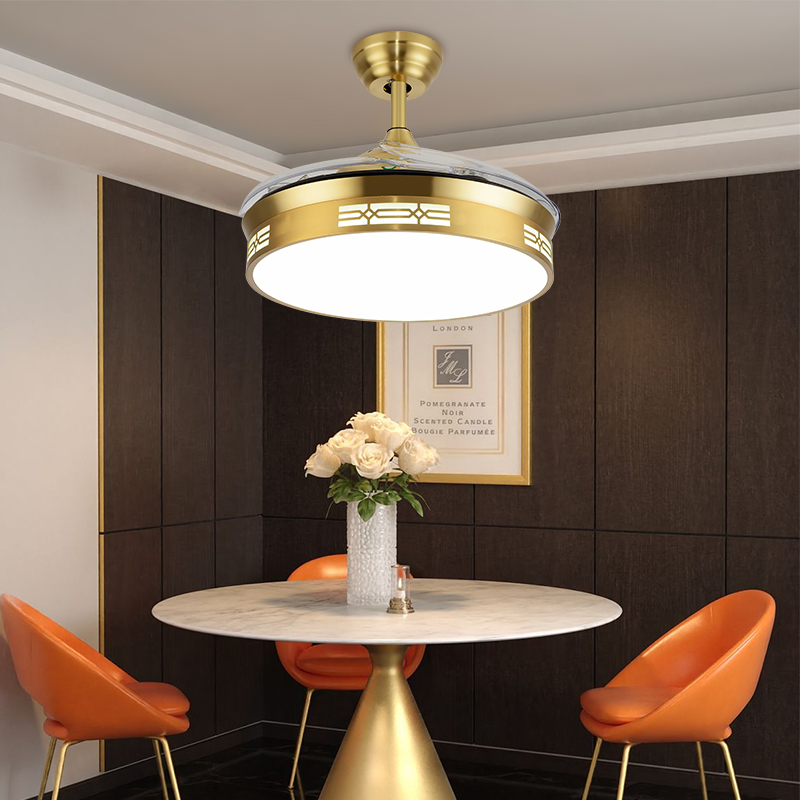 宸居全铜轻奢隐形餐厅风扇灯美式客厅家用一体吊扇灯卧室电扇吊灯