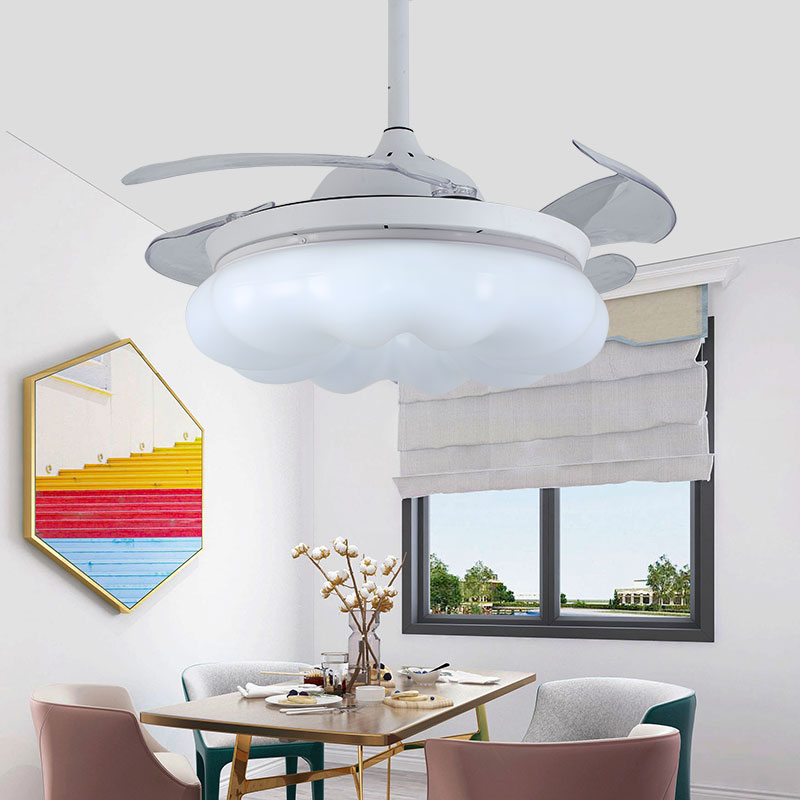 2025新款现代简约云朵吊扇灯客厅隐形风扇灯静音现代吊扇北欧时尚