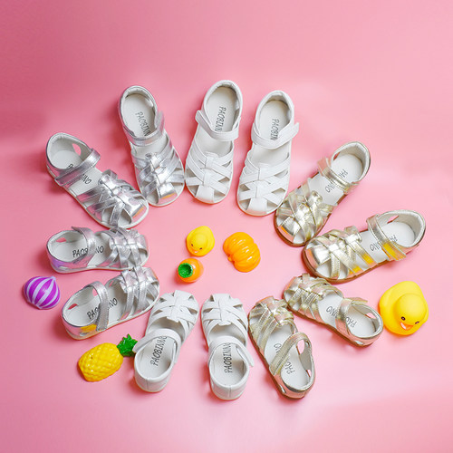 paobinno夏季新款女童真皮凉鞋