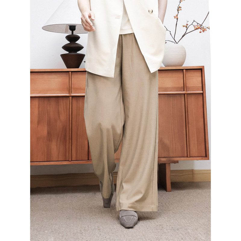 KAKA欧洲客户款松紧腰高腰直筒宽松垂坠通勤百搭显瘦正装西装裤女