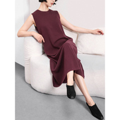 KAKA米兰客订款 天丝亚麻圆领后排扣知识分子风长款 针织背心连衣裙