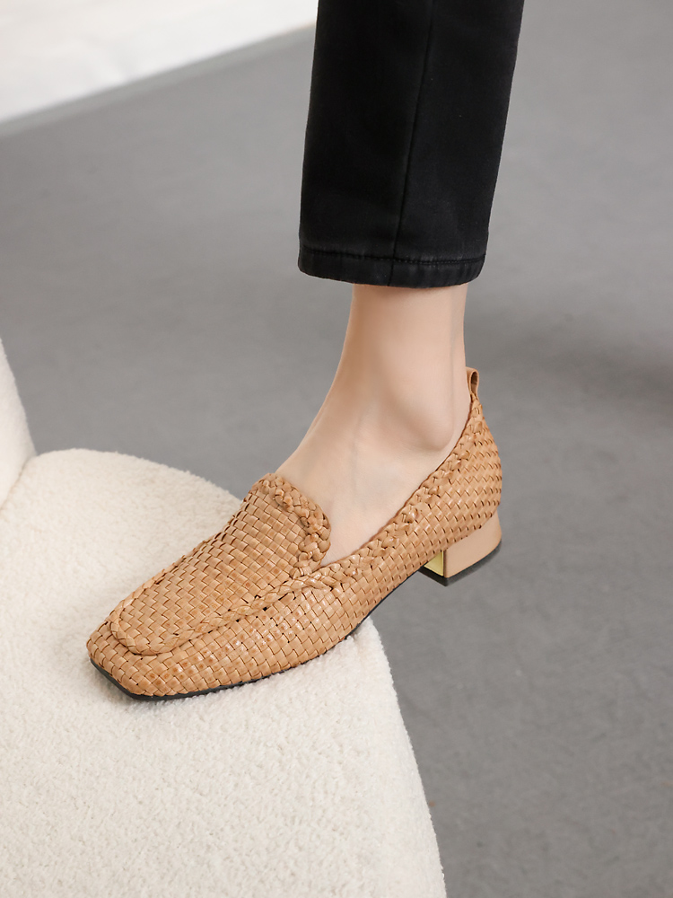 意大利编织羊皮名媛舒适低跟单鞋