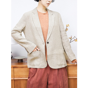 KAKA伦敦时装 时髦松弛感老钱风名媛日常轻社交长袖 亚麻西装 周秀款