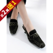 KAKA特 真丝丝绒方头后空猫跟名媛复古高跟凉鞋 矜贵隽永 米兰柜款