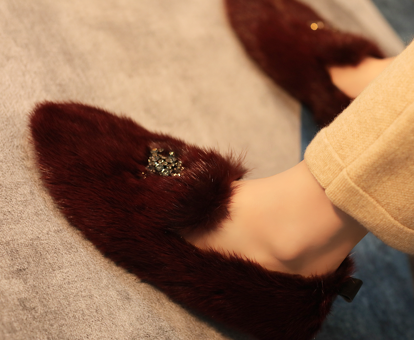 小熊驾到原质整张水貂kaka毛毛鞋