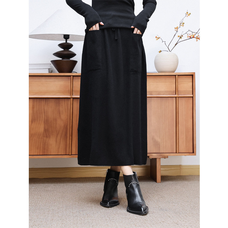 KAKA意大利客单山羊绒抽绳松紧腰优雅保暖针织直筒宽松长款半身裙,女装/女士精品,半身裙,淘宝优惠券,粉丝福利购,淘宝优惠卷