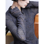 万搭高弹修身 KAKA欧洲单强捻棉腰果花翻领长袖 全季 薄透打底皮肤衣