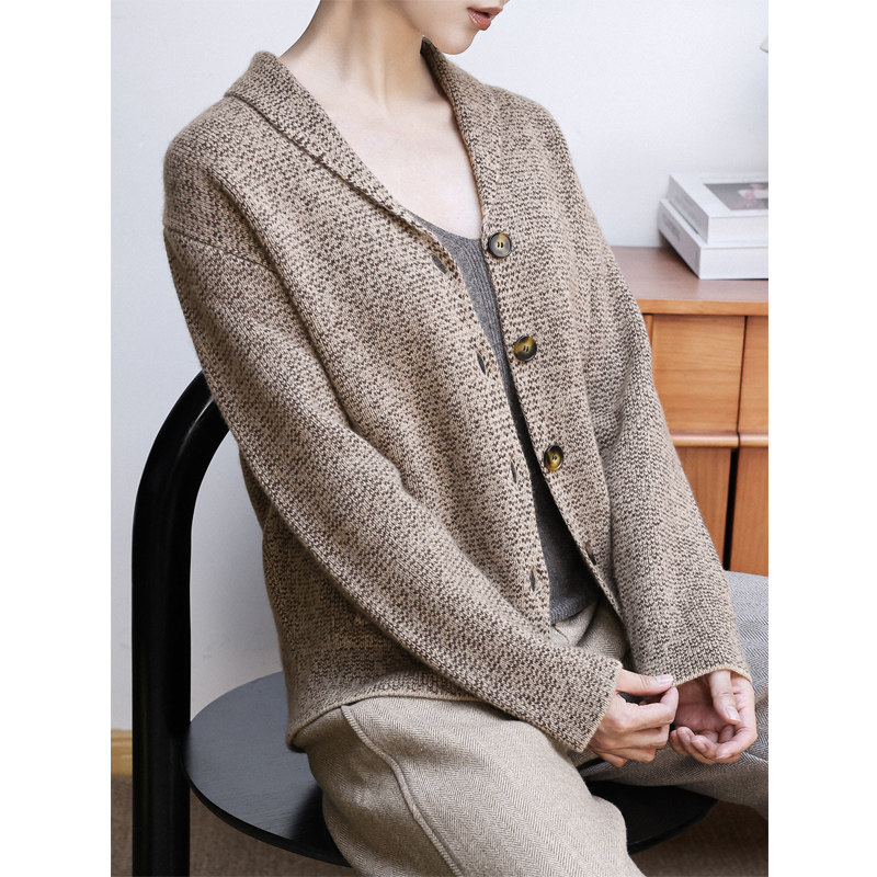 山羊绒青果领单排扣开衫西装外套