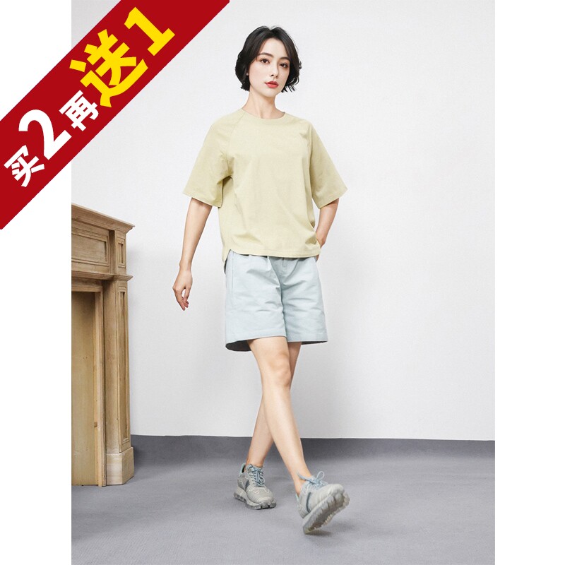 KAKA欧洲客户款棉质半松紧腰百搭帅气潮女宽松阔腿五分中裤工装裤