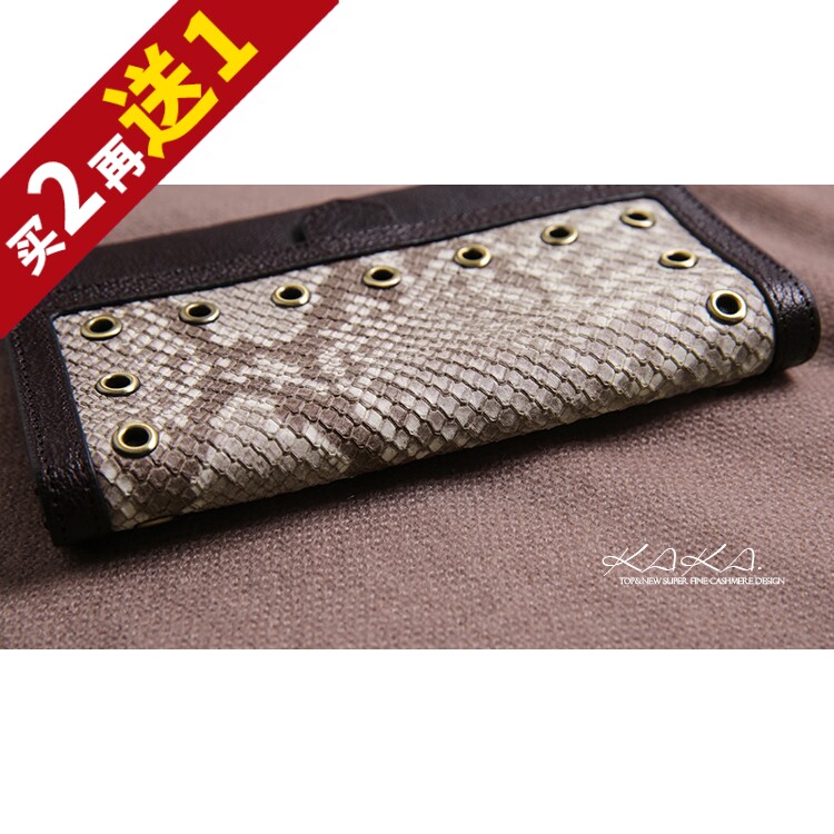 实用硬道理！客供小牛皮西欧设计师铜懋装饰双层长款钱包KAKA特