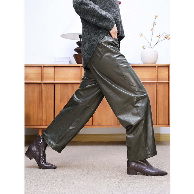 KAKA意大利高奢定制赛娜拉羊皮摩登御姐范高腰显瘦宽松哈伦裤皮裤,女装/女士精品,皮裤,淘宝优惠券,粉丝福利购,淘宝优惠卷