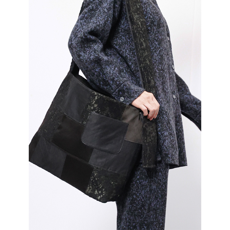 香云纱拼蕾丝文艺大容量托特包女