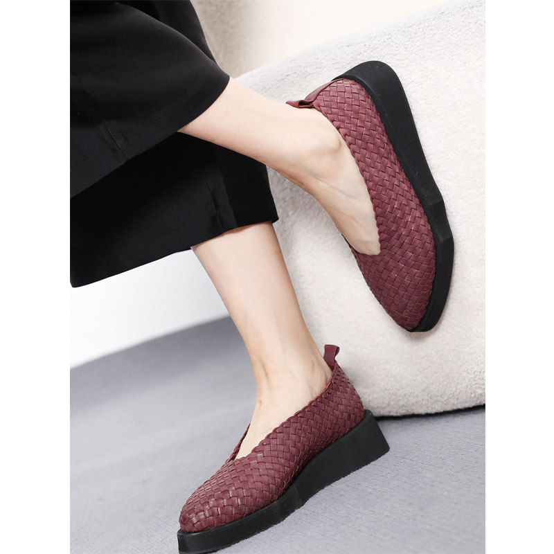 KAKA 意大利手工编织柔软小羊皮尖头浅口复古舒适厚底平底船鞋女,女鞋,浅口单鞋,淘宝优惠券,粉丝福利购,淘宝优惠卷