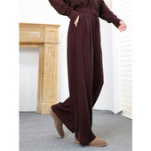 KAKA法单款 可机洗真丝羊毛松紧腰名媛日常宽腿直筒保暖针织卫裤 特