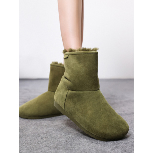 KAKA 欧圈爆内里纯羊毛保暖系带女鞋 羊反绒时尚雪地靴胖熊一脚蹬