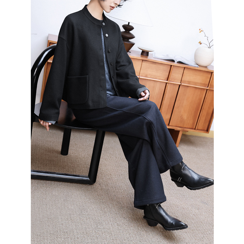 羊毛西装呢立领中式老钱风短外套
