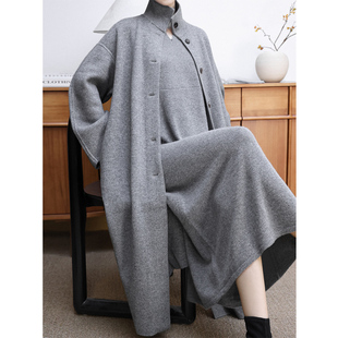 KAKA巴黎秀款 大衣外套 高定重磅山羊绒密织立领单排扣社交通勤长款