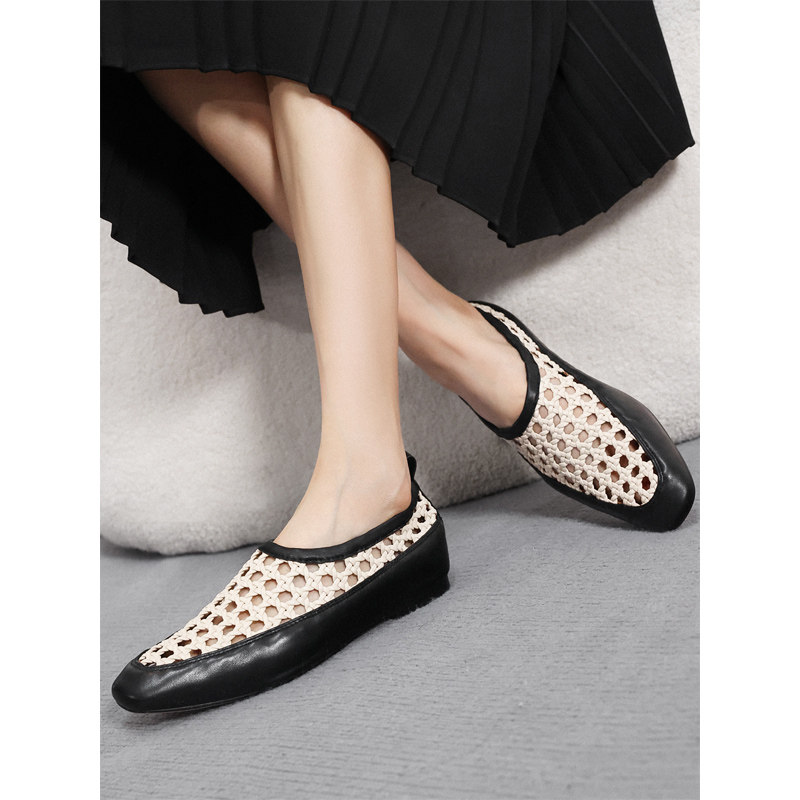 KAKA 伦敦客单款小羊皮编织镂空深口一脚蹬帅气复古英伦平底鞋女,女鞋,深口单鞋,淘宝优惠券,粉丝福利购,淘宝优惠卷