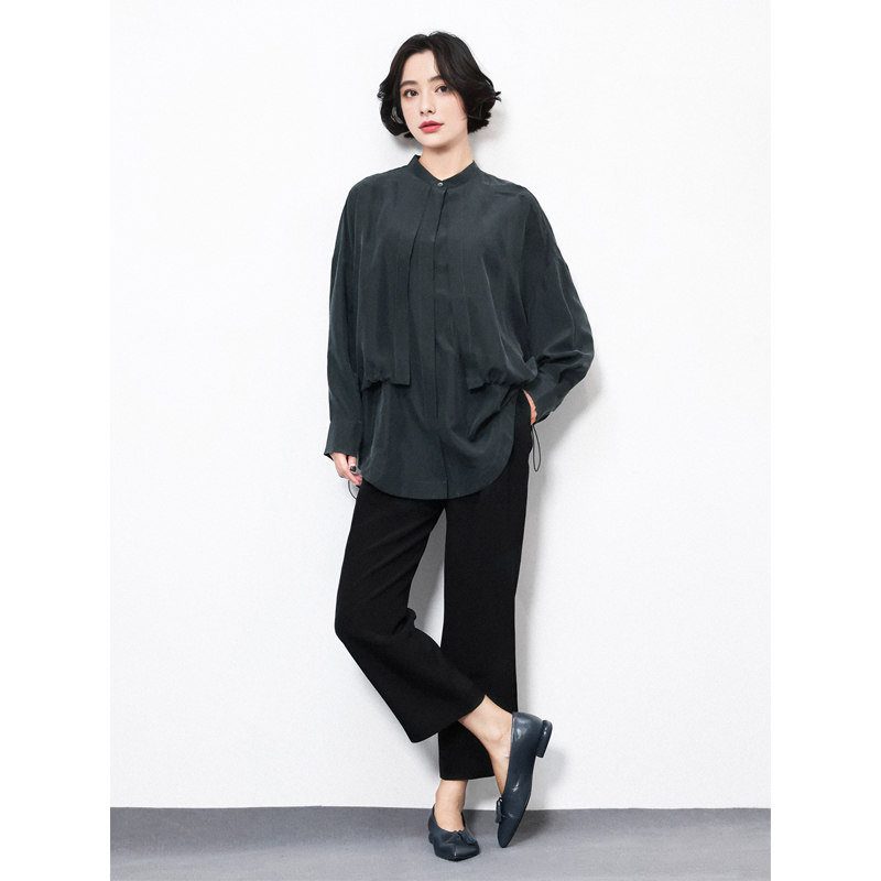 砂洗真丝立领社交礼服假两件衬衫