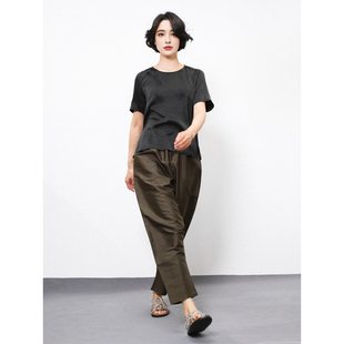 KAKA法单高定双宫桑蚕丝松紧腰日常通勤百搭显瘦宽松胯裤萝卜裤女