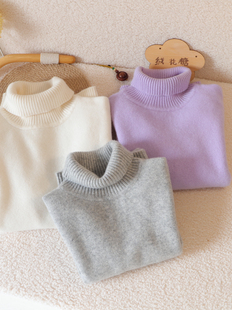 自制儿童纯山羊绒衫男女童毛衣秋冬加厚高领保暖中大童针织衫白色