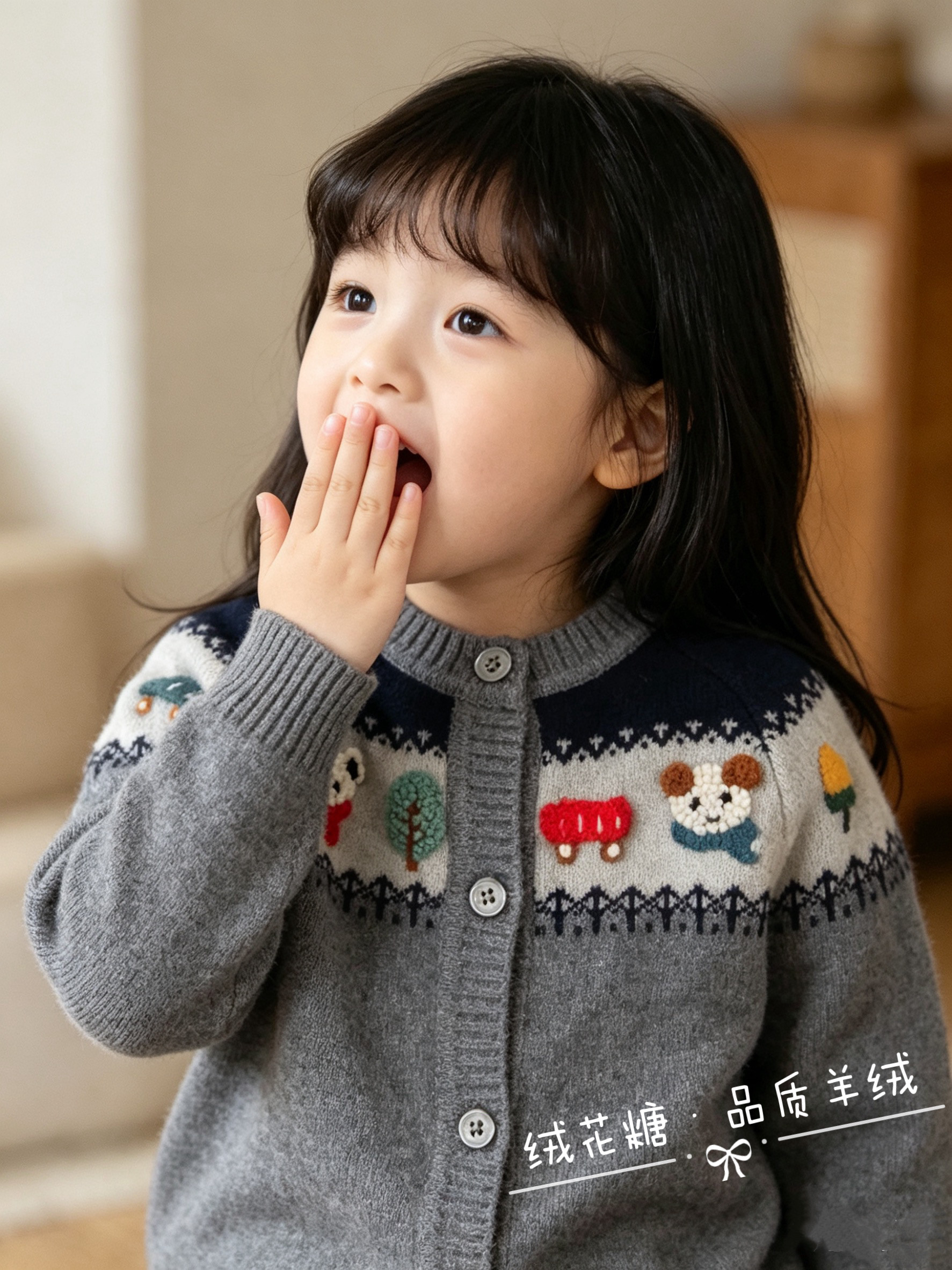 洪叶云台洋气儿童羊绒衫女童外搭开衫针织女宝羊毛衫婴儿外套小童