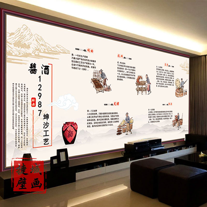 复古酒文化餐饮酱酒壁纸酒厂酿酒12987工艺流程装饰壁画酒馆墙纸