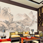 唯美山水新中式 饰古画墙布壁画 电视背景墙壁纸壁布酒楼餐饮民宿装