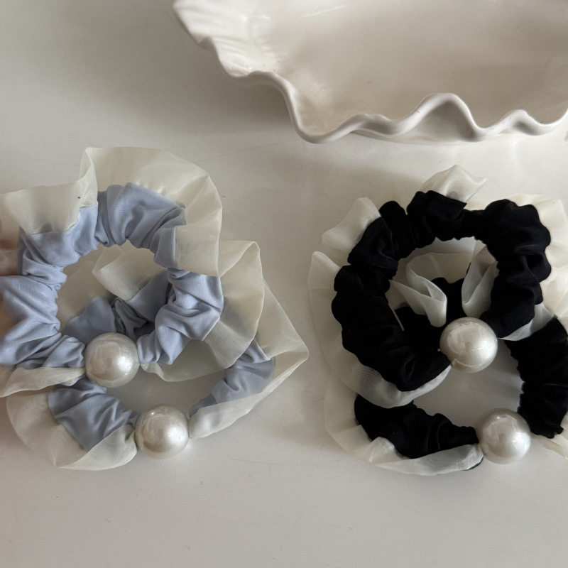 韩系蓝色珍珠网纱基础耐用高弹发圈韩版网红温柔仙女百搭头绳气质,饰品/流行首饰/时尚饰品新,发饰,淘宝优惠券,粉丝福利购,淘宝优惠卷