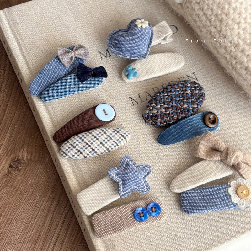 手作海盐蓝色发夹纽扣蕾丝侧边BB夹女童爱心格纹百搭儿童刘海发卡,饰品/流行首饰/时尚饰品新,发饰,淘宝优惠券,粉丝福利购,淘宝优惠卷