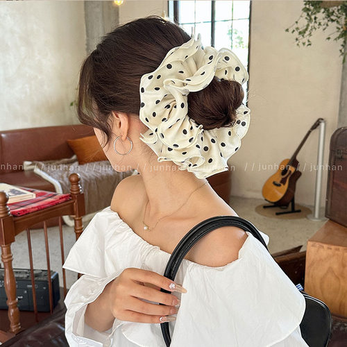 高级质感缎面木耳花边肠圈发圈波点头饰扎头发发饰头绳头花发饰