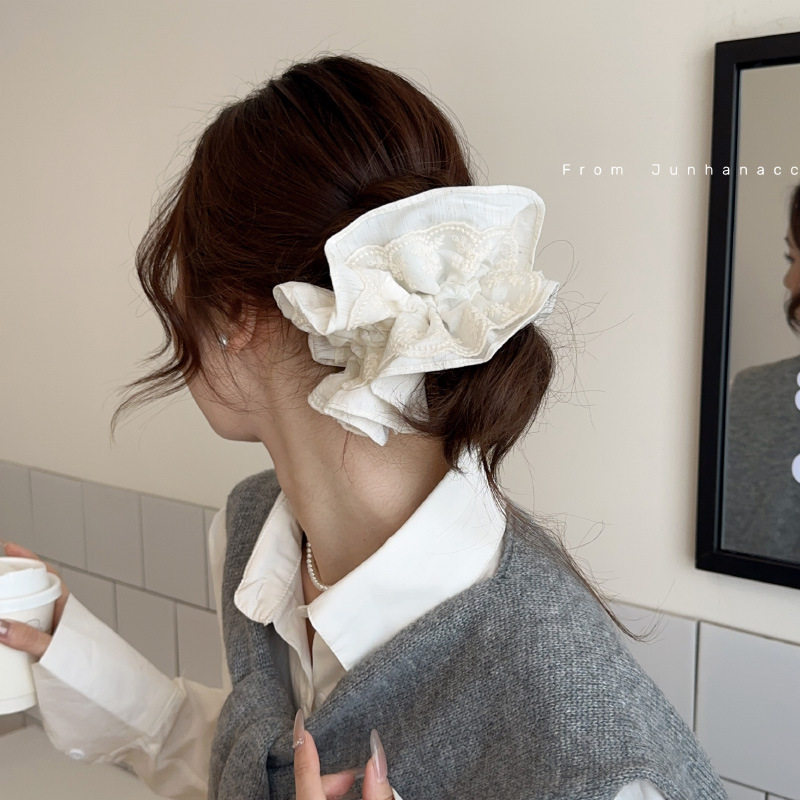 蕾丝双层条纹大肠发圈设计感发饰头绳双层发绳米色扎发皮筋发饰女,饰品/流行首饰/时尚饰品新,发饰,淘宝优惠券,粉丝福利购,淘宝优惠卷