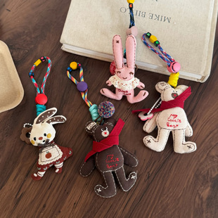 粉色蕾丝兔甜美包挂件可爱围巾小熊毛绒玩偶钥匙扣百搭挂饰小礼物