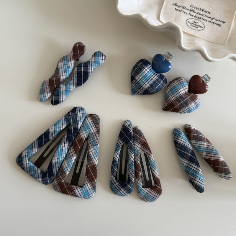 复古蓝棕边夹格纹三角布艺发夹新款侧边刘海夹夹发饰头饰发卡,饰品/流行首饰/时尚饰品新,发饰,淘宝优惠券,粉丝福利购,淘宝优惠卷