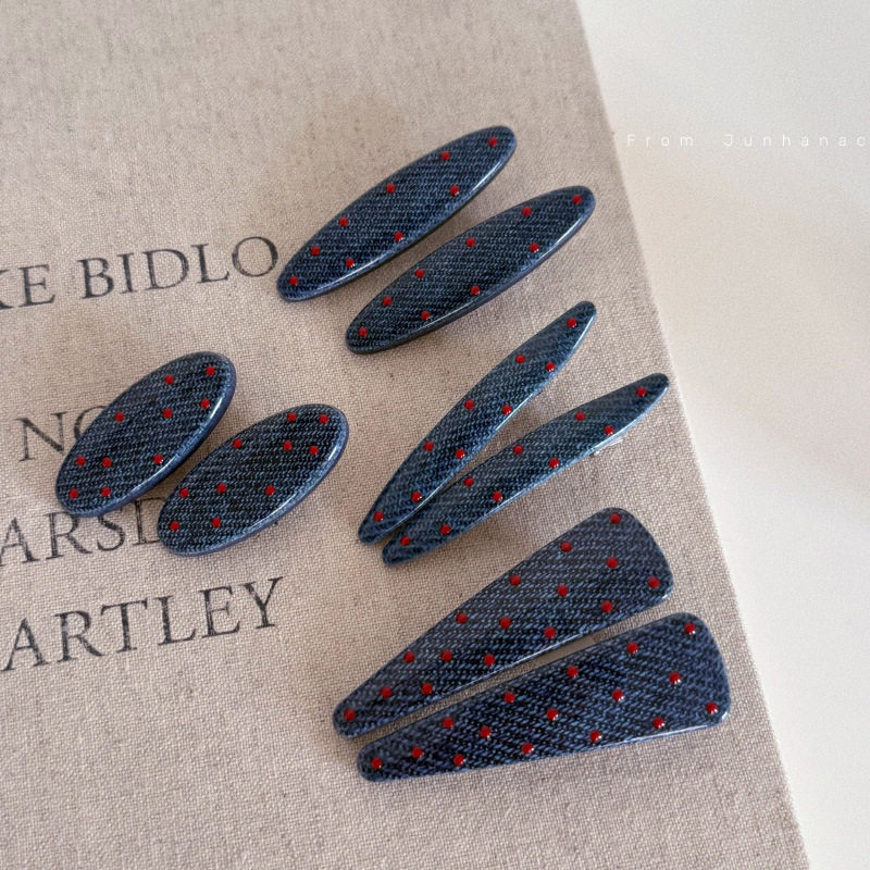 高级质感牛仔蓝波点水滴发夹刘海侧边夹红点滴油碎发卡发饰女,饰品/流行首饰/时尚饰品新,发饰,淘宝优惠券,粉丝福利购,淘宝优惠卷