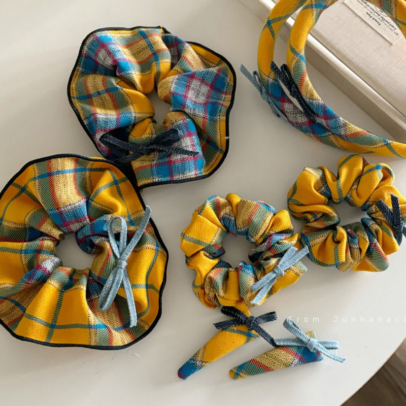 元气芒果可爱格纹发夹大肠发圈发卡bb夹发饰发箍头箍皮筋发绳