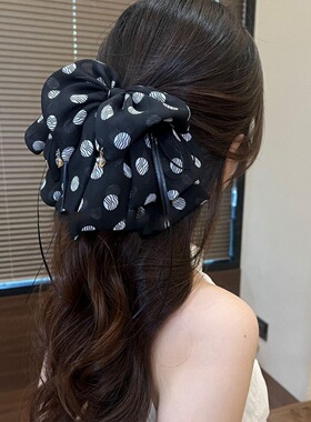 韩版高级感波点蝴蝶结抓夹女夏天优雅半扎发夹气质后脑勺马尾发卡