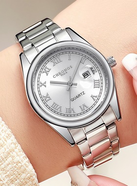 新款CHRONOS时尚女士手表 日历轻奢女表复古网红小绿表时尚钢带表