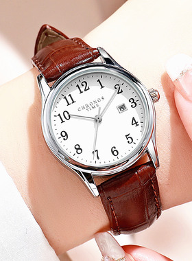 CHRONOS新品女士时尚腕表 真皮表带日历石英手表精致小巧轻奢女表