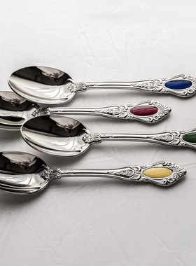 18-10不锈钢洛可可法式复古宝石浮雕甜品勺{安娜的宝石盒}
