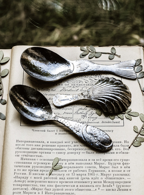 冰晶纯钛Ti复古浮雕ins茶铲茶则/月亮星星月光鱼贝壳取茶器茶匙