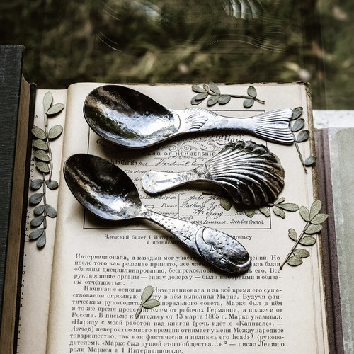 冰晶纯钛Ti复古浮雕ins茶铲茶则/月亮星星月光鱼贝壳取茶器茶匙